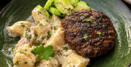 fox-creamy potatoe and roe deer patty