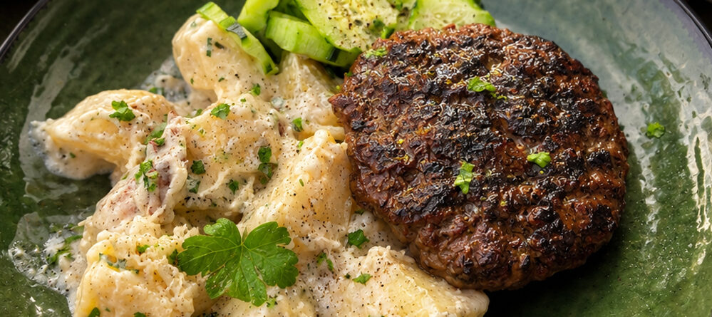 fox-creamy potatoe and roe deer patty